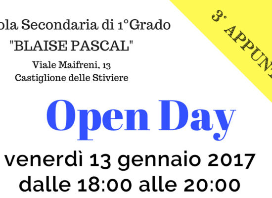 Terzo appuntamento Open Day Scuola Media Pascal