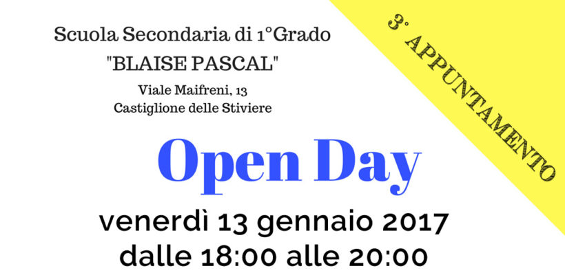 Terzo appuntamento Open Day Scuola Media Pascal